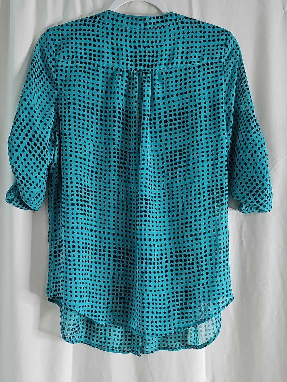 Chaus Teal and Black Dot Pintuck Button-Front Blouse - Picture 4 of 5